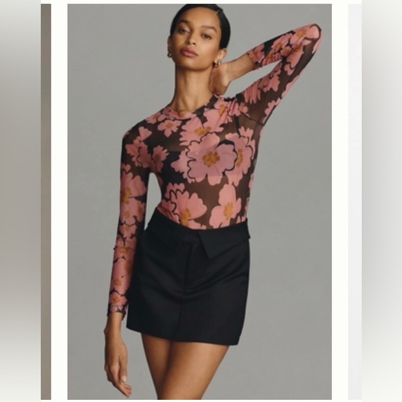 Anthropologie Tops - Anthropologie Floral Mesh Long Sleeve Top